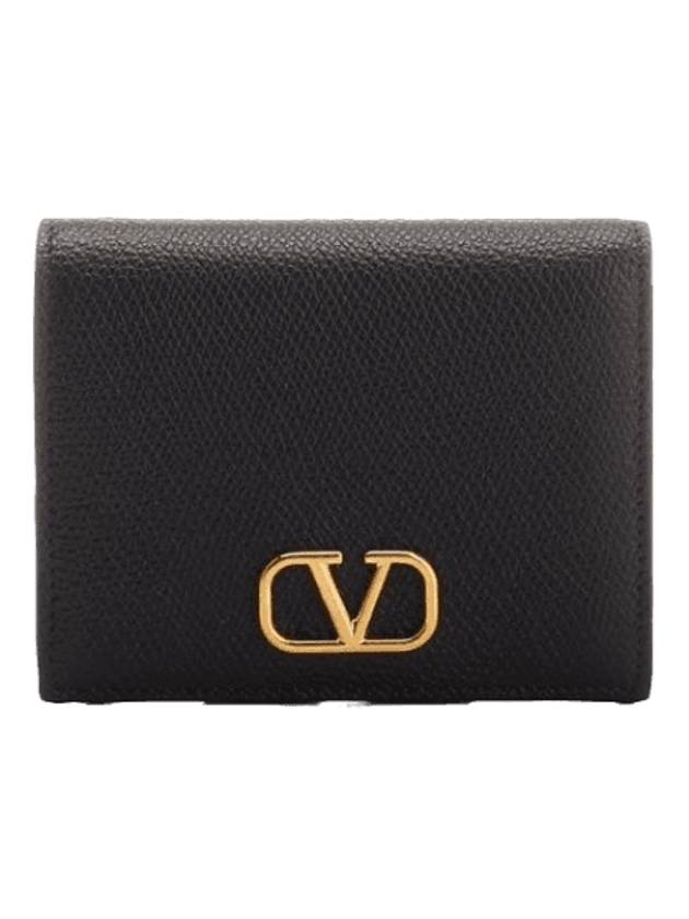 Compact V Logo Signature Calfskin Half Wallet Black - VALENTINO - BALAAN 1