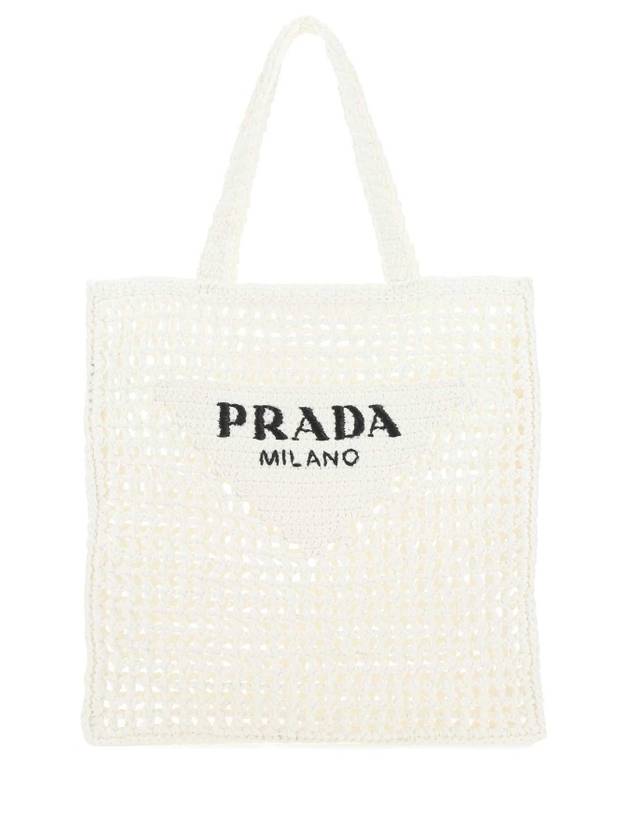 Crochet Tote Bag White - PRADA - BALAAN 1