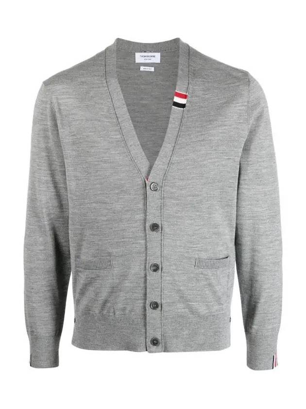 Men's Jersey Stitch V-Neck Cardigan Light Grey - THOM BROWNE - BALAAN 3