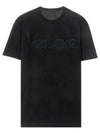 Men's Lettering Embroidery Short Sleeve T-Shirt Black - VERSACE - BALAAN 2