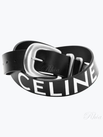 Men's Logo Print Saint-Tirung Western 35MM Leather Belt Black - CELINE - BALAAN 2