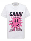 Logo Smile Print Organic Cotton Jersey Short Sleeve TShirt White - GANNI - BALAAN 1