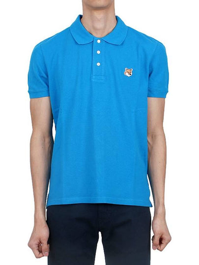 Fox Head Patch Cotton Polo Shirt Blue - MAISON KITSUNE - BALAAN 2