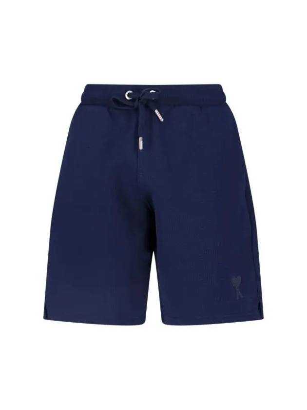 Small Heart Logo Drawstring Shorts Navy - AMI - BALAAN 2