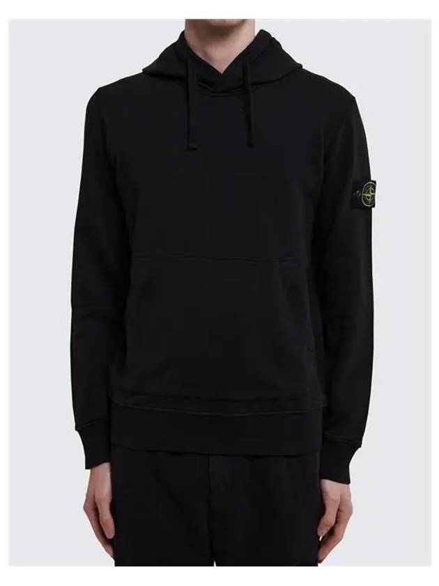 Logo Patch Cotton Fleece Hoodie Black - STONE ISLAND - BALAAN 4