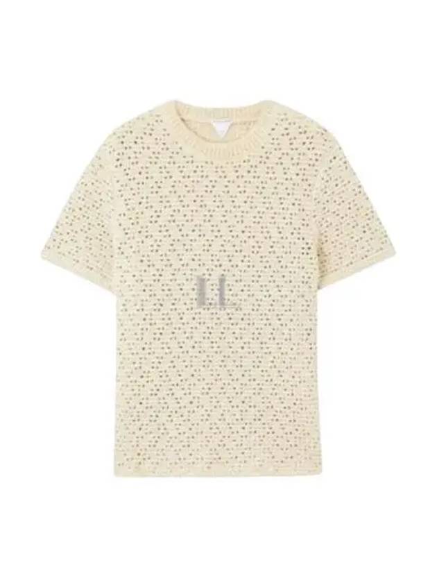 Crochet Cotton Short Sleeve T-Shirt Ivory - BOTTEGA VENETA - BALAAN 2