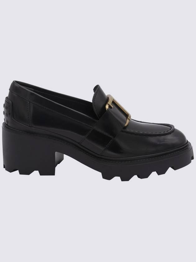 T Logo Leather Loafer Heels Black - TOD'S - BALAAN 6