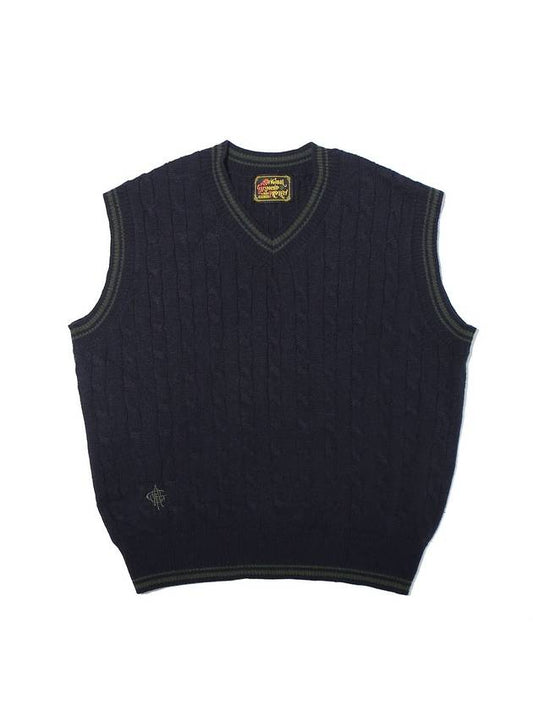 Wool Logo Cable Vest Navy - OGARP - BALAAN 2