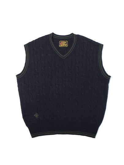 Wool Logo Cable Knit Vest Navy - OGARP - BALAAN 2