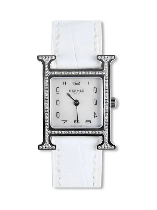 H Hour Bezel Diamond Blanc Matte Alligator Silver B - HERMES - BALAAN 1