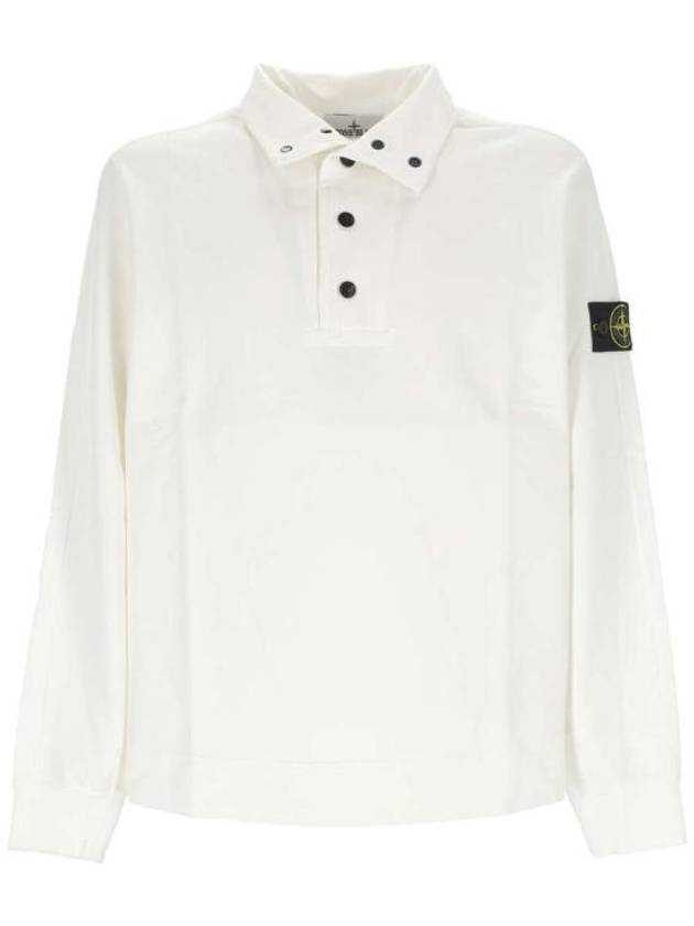 Compass Patch Cotton Fleece Polo Knit Top White - STONE ISLAND - BALAAN 2