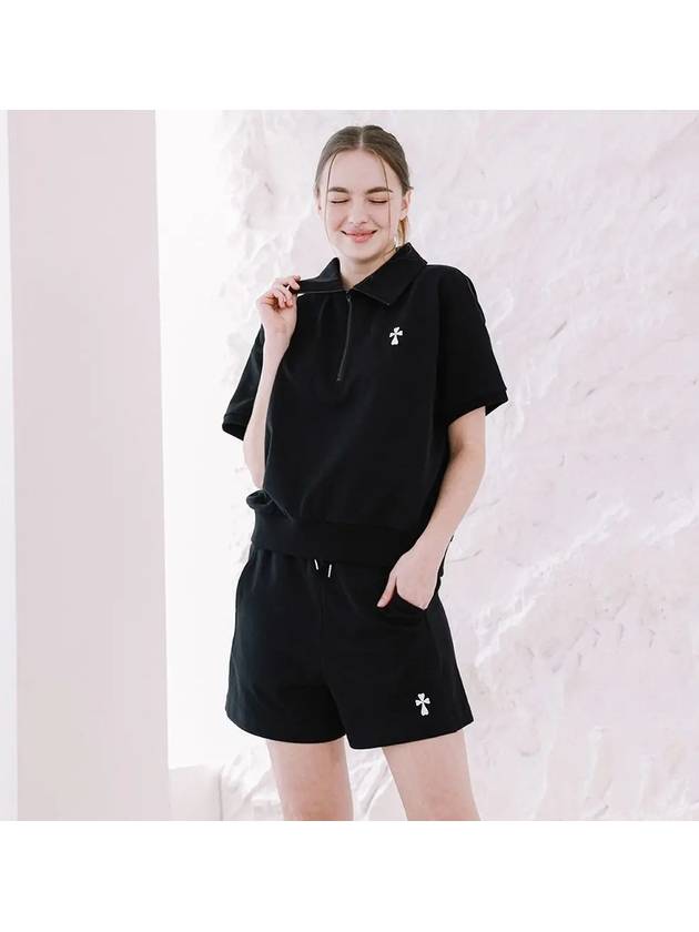 Women's Hank Logo Half Zip Up Short Sleeve T-Shirt Black - MACASITE - BALAAN 4