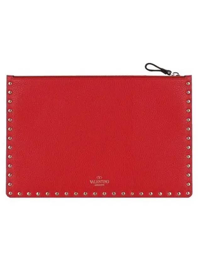 Gold studded pebbled leather clutch bag red - VALENTINO - BALAAN 2