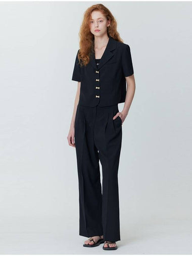 SET_Ribbon button crop jacket_two tuck pants_black - OPENING SUNSHINE - BALAAN 1