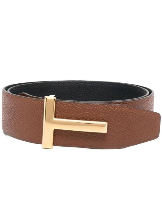 Gold Soft Grain Leather T Icon Belt Tan Black - TOM FORD - BALAAN 1