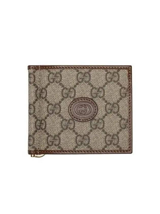 GG Supreme Interlocking Money Clip Half Wallet Brown - GUCCI - BALAAN 1