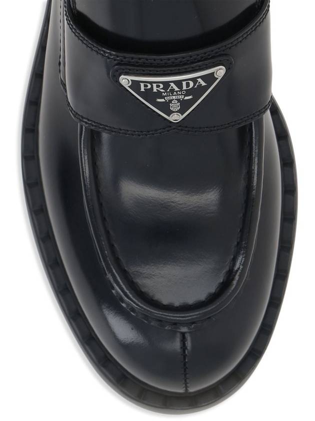 Triangle Logo Chocolate Brushed Leather Loafers Black - PRADA - BALAAN 5