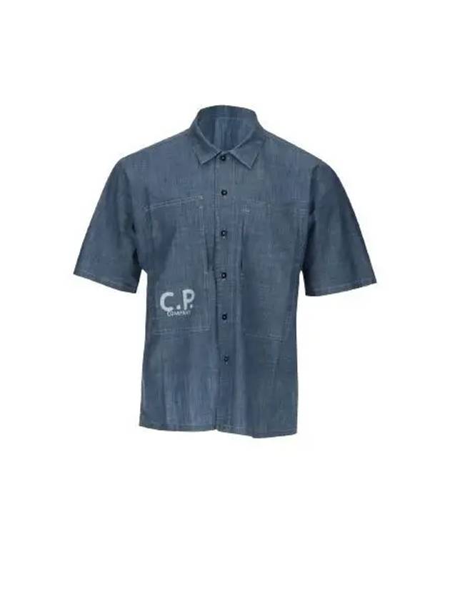 Chambray Logo Short Sleeve Shirt Blue - CP COMPANY - BALAAN 2