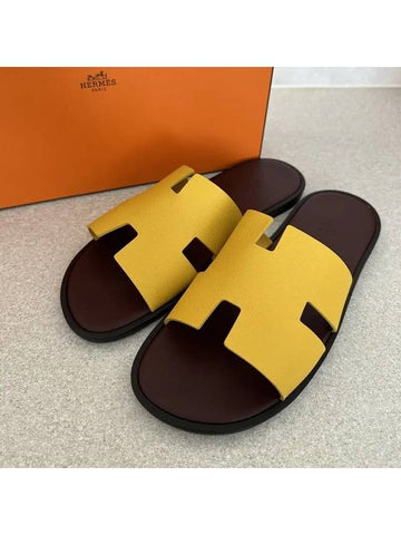 Izmir Leather Sandals Slippers Yellow - HERMES - BALAAN 1