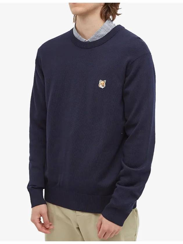 Fox Head Patch Regular Round Neck Pullover Knit Top Navy - MAISON KITSUNE - BALAAN 4