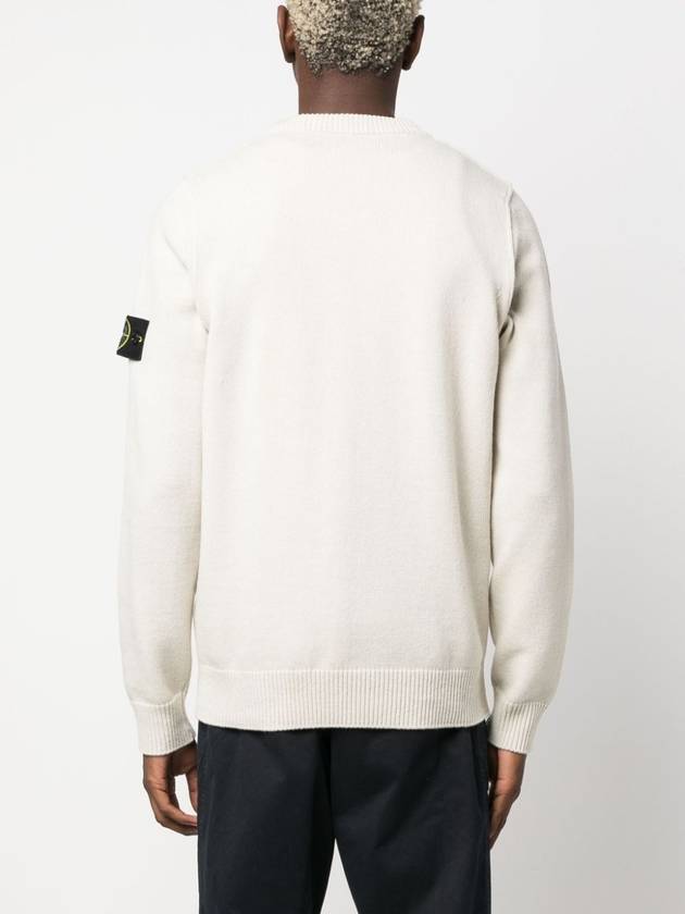 Logo Patch Crew Neck Wool Knit Top Off-White - STONE ISLAND - BALAAN 6