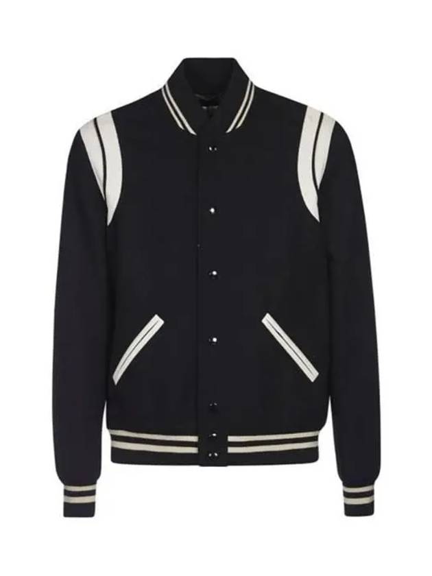 Teddy Bomber Jacket in Wool Black White - SAINT LAURENT - BALAAN 2