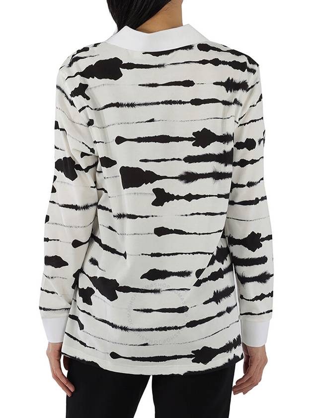 Women's Monochrome Watercolor Print Cotton Long Sleeve Shirt White - BURBERRY - BALAAN 4