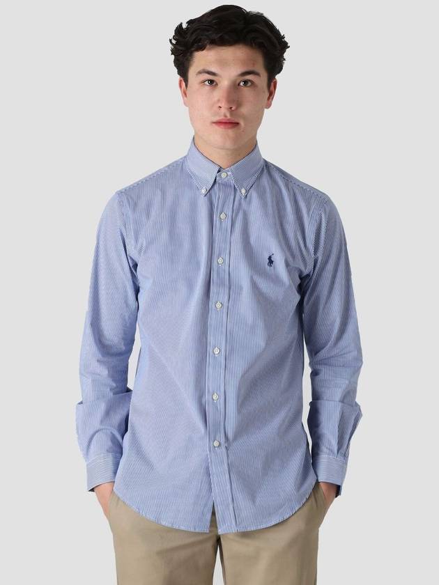 Embroidered Logo Striped Long Sleeves Shirt Blue - POLO RALPH LAUREN - BALAAN 2