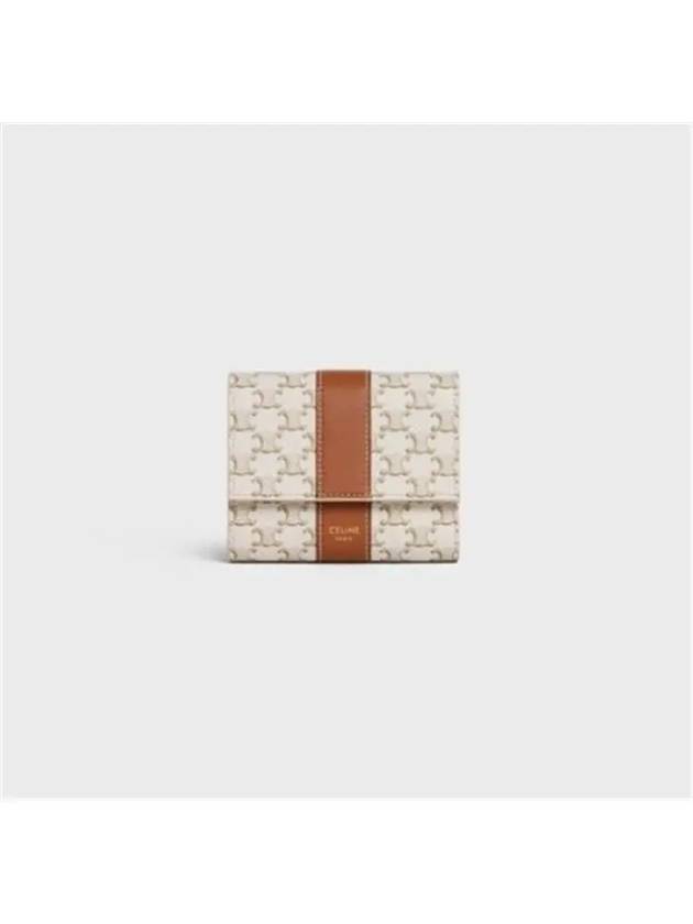 Triomphe Canvas Lambskin Trifold Small Half Wallet White Tan - CELINE - BALAAN 2