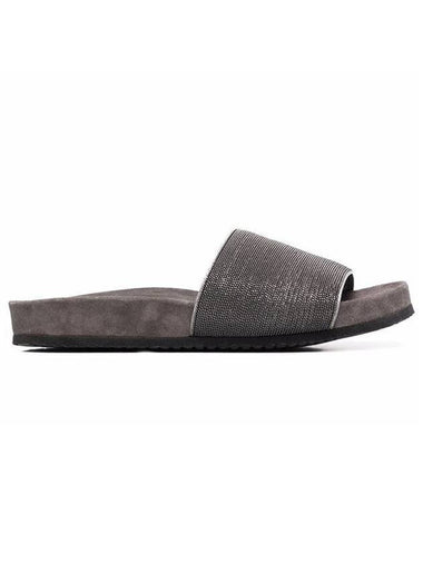 Monili Strap Suede Slippers Grey - BRUNELLO CUCINELLI - BALAAN 1