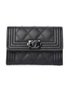 Boy  Flap Card Holder Grained Calfskin Ruthenium Black - CHANEL - BALAAN 3