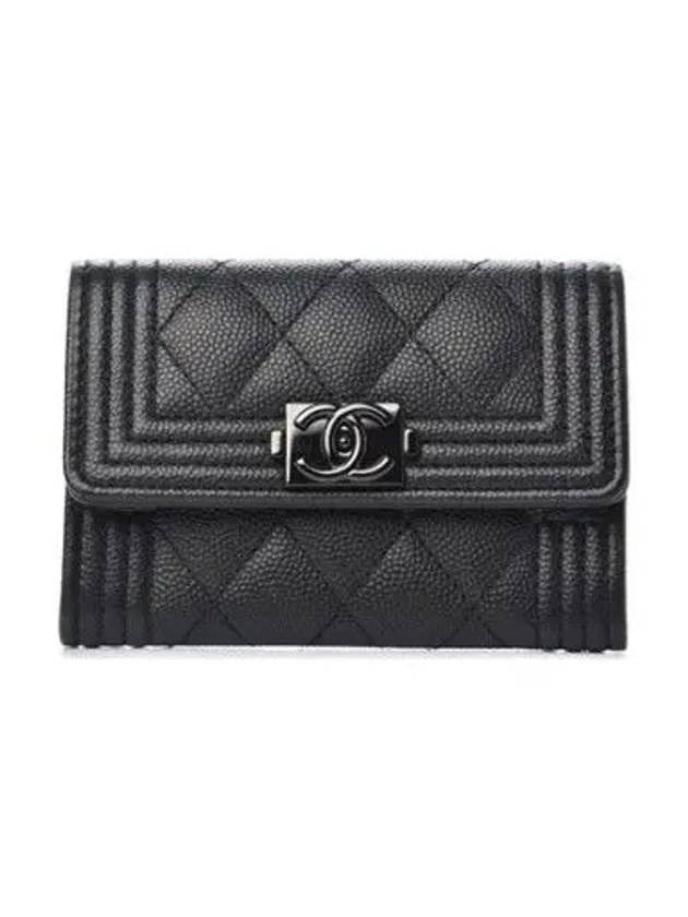 Boy  Flap Card Holder Grained Calfskin Ruthenium Black - CHANEL - BALAAN 3