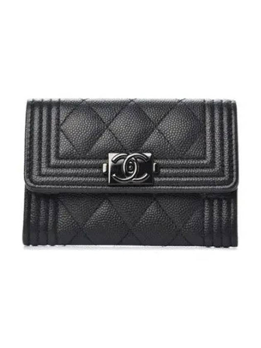 Boy  Flap Card Holder Grained Calfskin Ruthenium Black - CHANEL - BALAAN 2