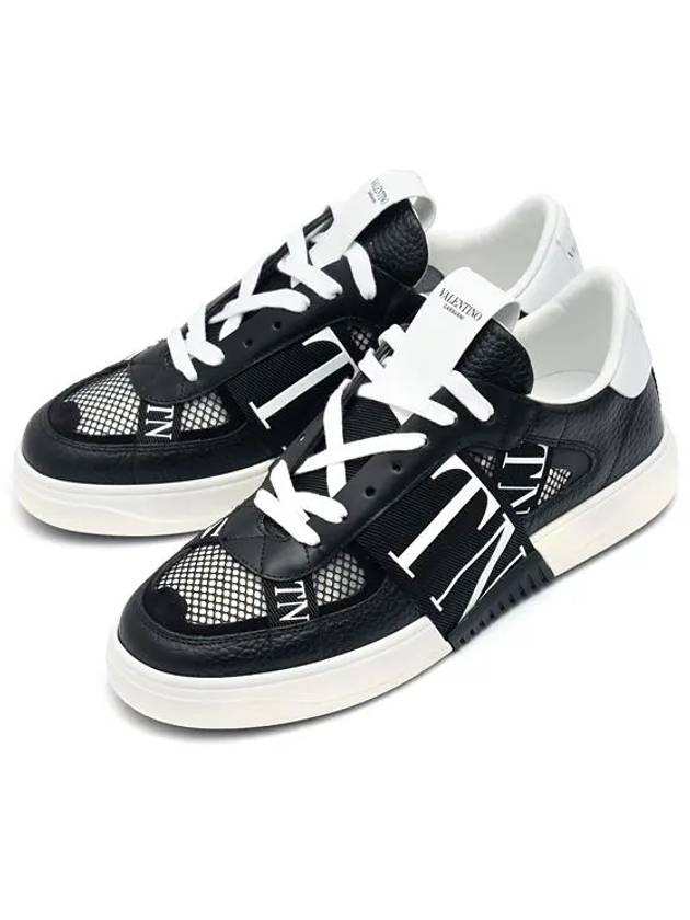 VLTN Mesh Leather Low-Top Sneakers Black - VALENTINO - BALAAN 3