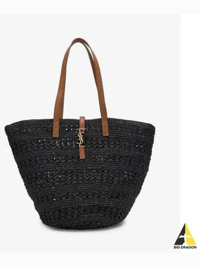 Top Handle Raffia Tote Bag Black - SAINT LAURENT - BALAAN 2