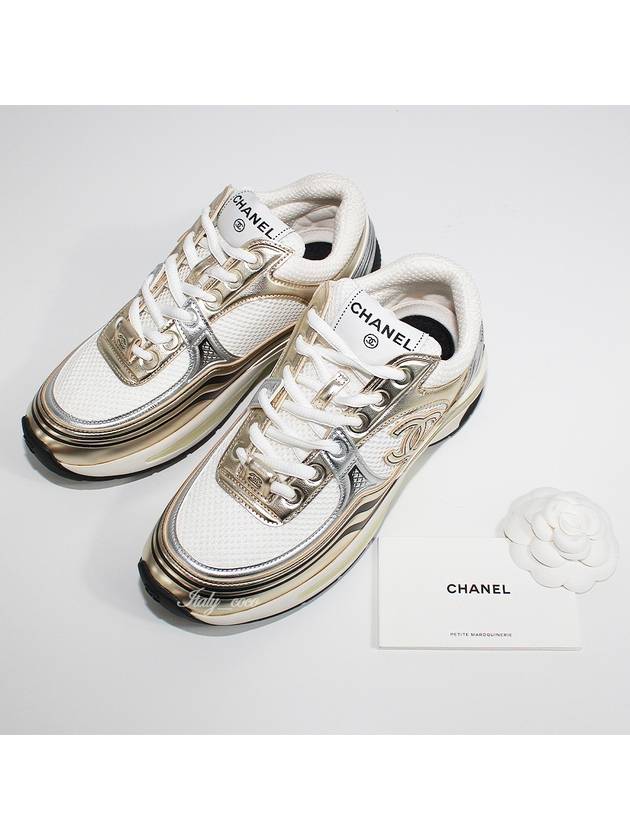 Fabric Laminated Low Top Sneakers Gold - CHANEL - BALAAN 5