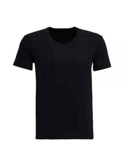 Cotton V-neck Short Sleeve T-Shirt Black - TOM FORD - BALAAN 2