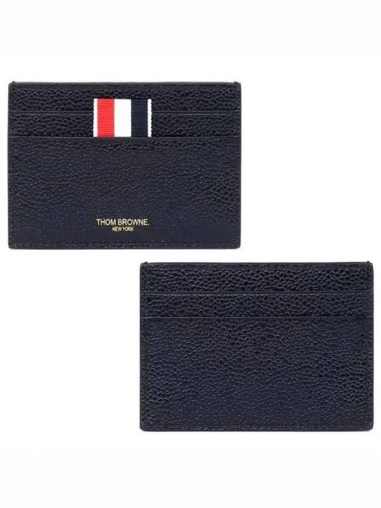 Stripe Note Compartment Pebble Grain Leather Card Wallet Black - THOM BROWNE - BALAAN 2