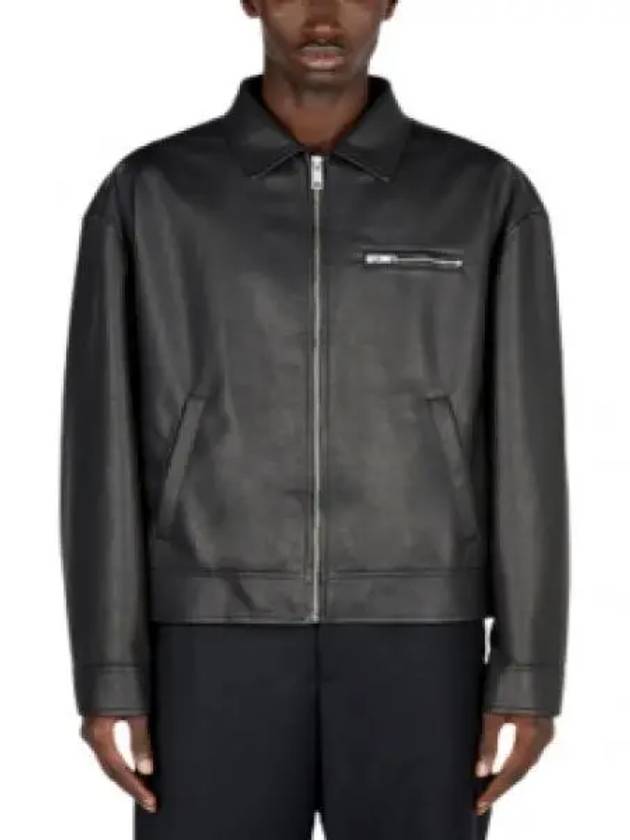 Triangle Logo Nappa Leather Zip Up Jacket Black - PRADA - BALAAN 2