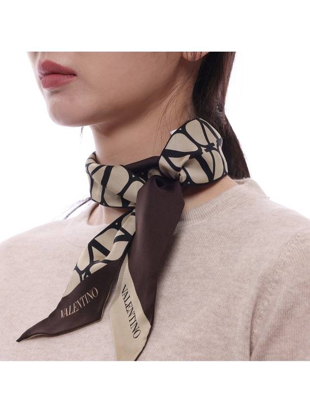 V Logo Signature Silk Scarf Brown - VALENTINO - BALAAN 5