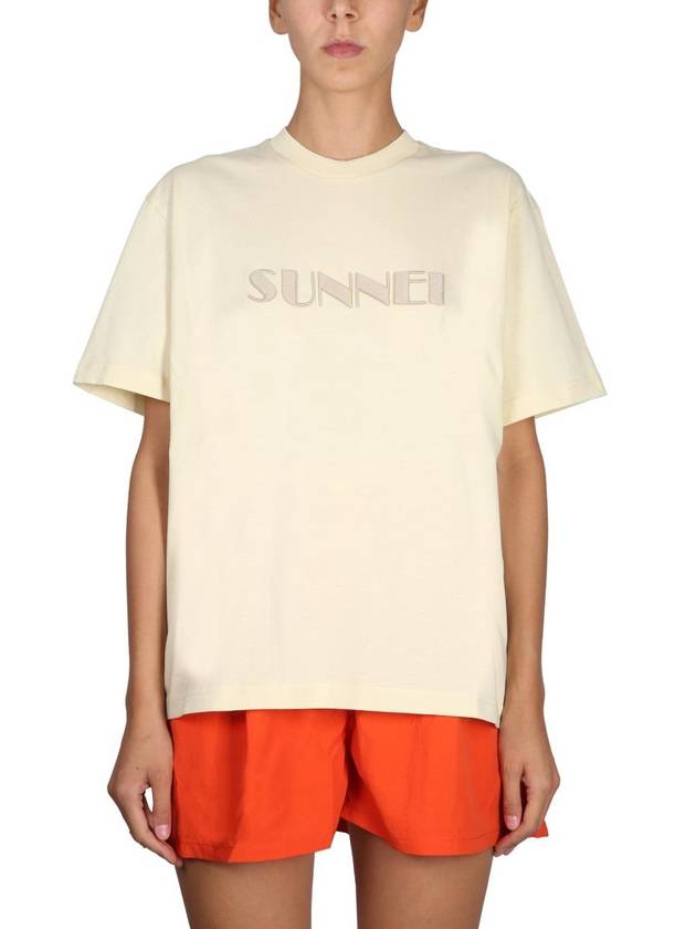 Embroidered Logo Crew Neck Cotton Short Sleeve T-Shirt Beige - SUNNEI - BALAAN 2