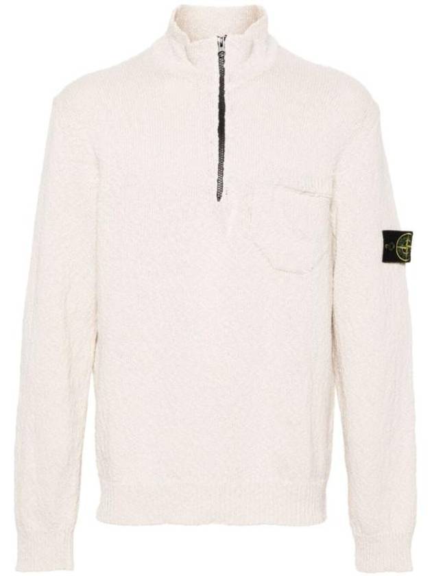 Half Zip-up Loose Fit Uneven Cotton Yarn Knit Top Beige - STONE ISLAND - BALAAN 2