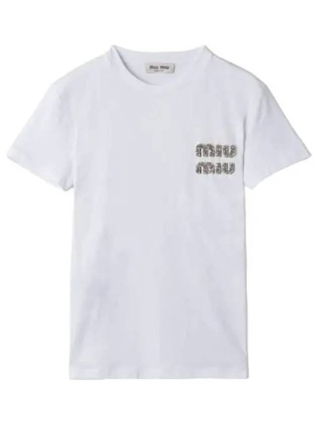 Embroidered cotton t shirt white crystals - MIU MIU - BALAAN 1