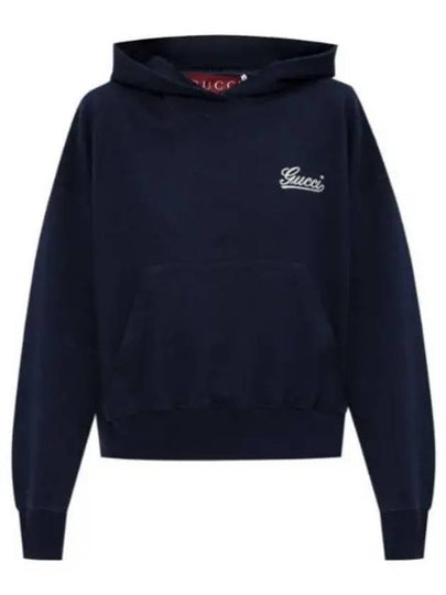 Embroidered Cotton Hoodie Blue Navy - GUCCI - BALAAN 2