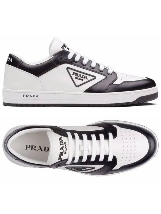 District Triangle Logo Leather Low Top Sneakers White Black - PRADA - BALAAN 2