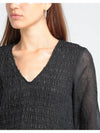 Mock V-Neck Crinkled Blouse Black - GANNI - BALAAN 4