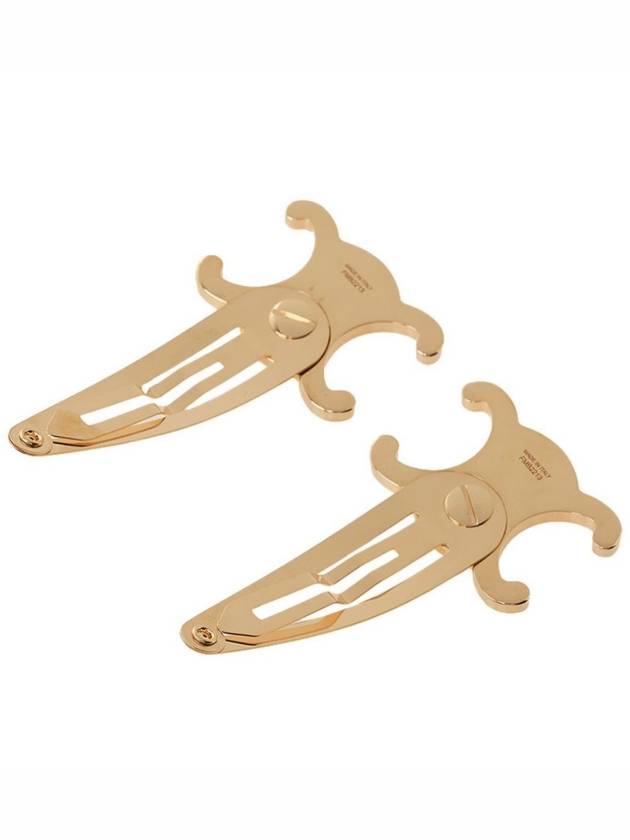 Triomphe Snap Brass Steel Hair Clip Gold Set Of 2 - CELINE - BALAAN 3