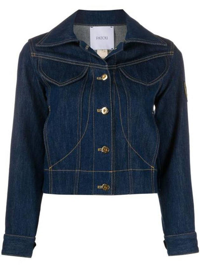 Embroidered Logo Cropped Denim Jacket Blue - PATOU - BALAAN 2