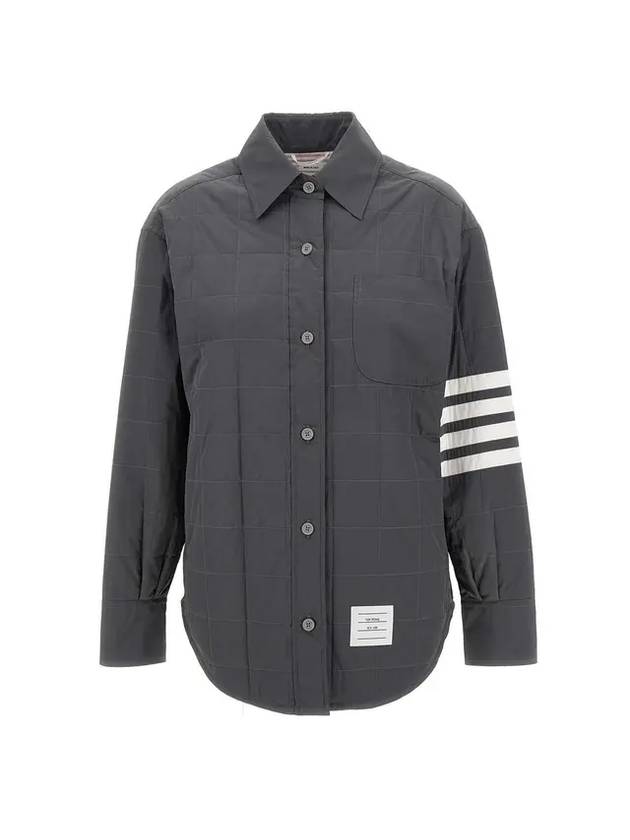 Poly Twill Quilted Tech Down 4 Bar Shirt Jacket Grey - THOM BROWNE - BALAAN 1