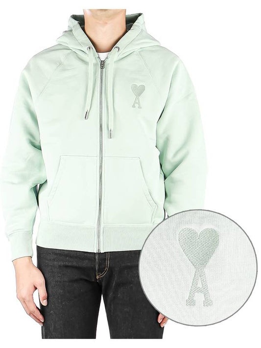 Heart Logo Patch Zip Up Hoodie Green - AMI - BALAAN 2